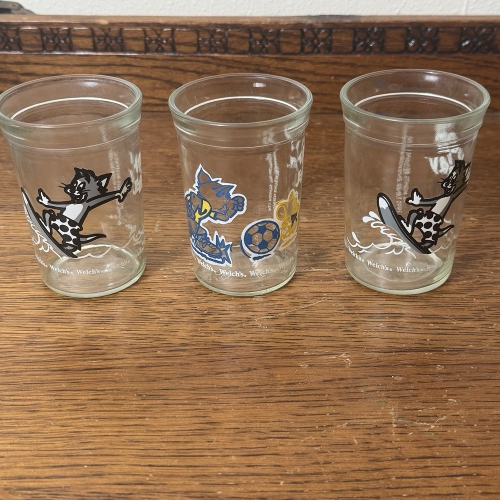 Vintage 1990 1991 Welch's Tom & Jerry Glasses Set of 3 Turner Entertainment